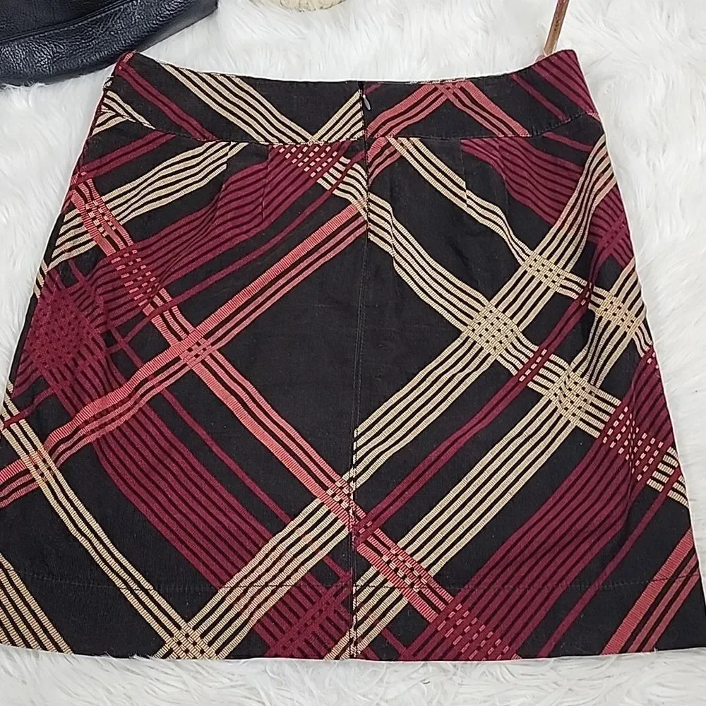 Corduroy Plaid Burgundy Wine Plum Chocolate Brown Salmon Skirt